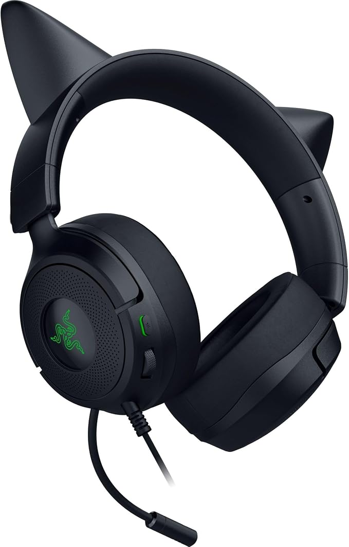Razer Kraken Kitty V3 X Wired Gaming Headset, Kitty Ears, Black | HyperClear Cardioid Mic, 40 mm Drivers, 7.1 Surround Sound, Comfy Ear Cushions, Cross-Platform via 3.5mm PC, PS5, Xbox