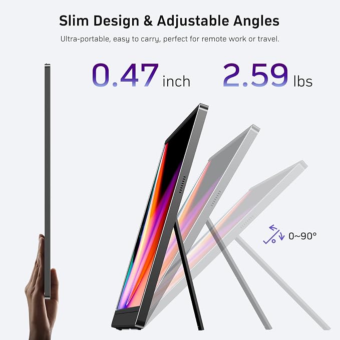 MNN 18.5" 100Hz FHD IPS USB-C HDMI Portable Gaming Monitor | 18.5" FHD IPS 100Hz, built-in stand & dual speakers, USB-C/HDMI, for PC/Phone/PS5/Xbox/Switch, travel gaming.