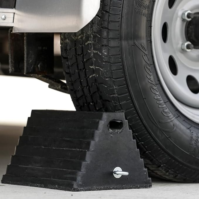 Buyers Products WC1086 Rubber Wheel Chock with Chain Eye, 10x8x6 Inch, Heavy Duty Tire Chocks for Cars, Trailers, RVs, Durable Vehicle Tire Stopper for Maintenance, Garage & Shipping Dock Use