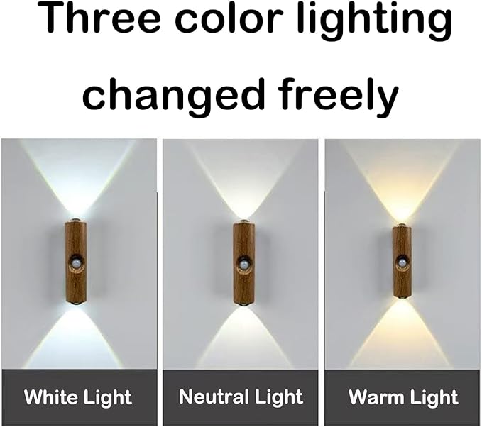 Motion Sensor Wall Lamp - Smart Indoor Night Light Wall Light, Stair Light Rechargeable Sensor Bathroom Light for Bathroom, Bedroom, Living Room, and Courtyard (Grain, 3 Colors)