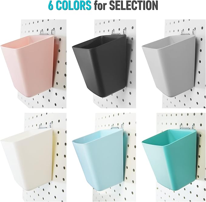 G.CORE Large Pegboard Cups Peg Board Storage Bin 6 Pack with Hooks, Square Box Shape Pegboard Cup Holder Accessories for Garage Workbench/Craft Room/Office/Playroom/Home Kitchen Organization (Grey)