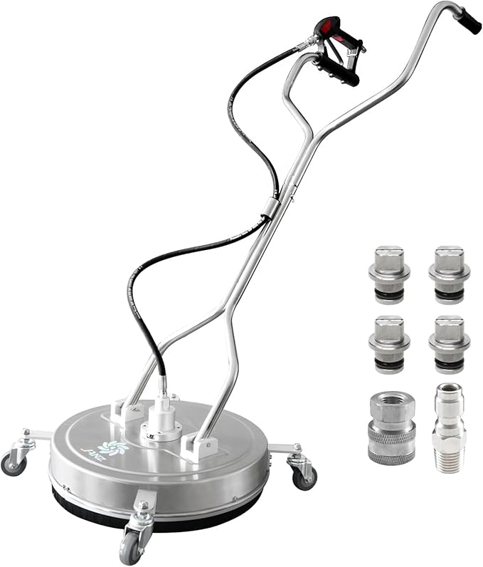 janz 20" Pressure Washer Surface Cleaner with 4 Wheels,Dual Handle,Stainless Steel Housing, 4 Replacement Nozzles and 2 Hose Adapters,Ideal for Driveways, Sidewalks,Patios,Decks Cleaning