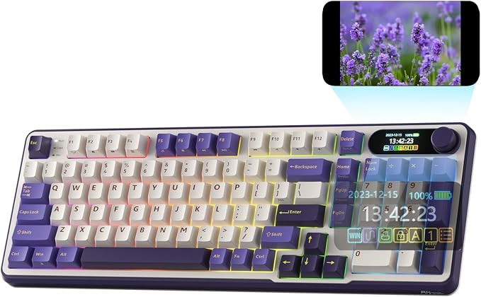 RK ROYAL KLUDGE S98 Wireless Mechanical Keyboard w/Smart Display & Knob | 96% Top Mount RGB Gaming Keyboard BT/2.4G/USB-C, Hot Swappable, Cushioned 5-Layer Noise Dampening, Massive Battery, 98 Keys