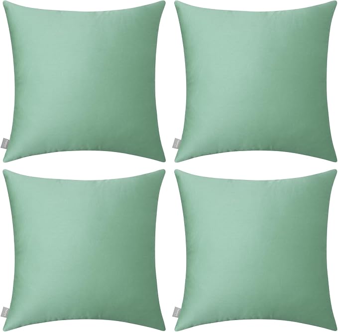 Thmyo 4-Pack 100% Cotton Comfortable Solid Decorative Throw Pillow Case, Square Cushion Cover Pillowcase Sublimation Blank Pillow Covers DIY Throw Pillowcase for Sofa(18x18 inch/ 45x45cm,Mist Green)