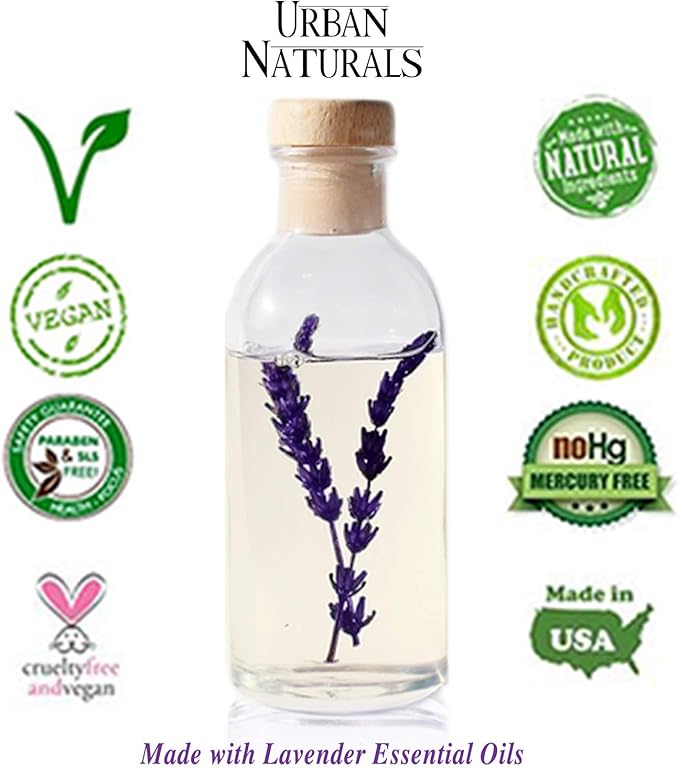 Urban Naturals Lavender Fields Oil Essential Oil Reed Diffuser Set with Real Lavender Stems! French Blossoms, Geranium & Clary Sage | #1 Gift Idea for Aromatherapy & Stress Relief | Vegan | USA Made