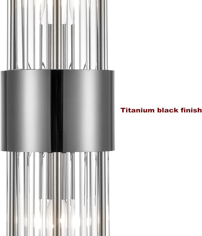 2-Light Modern Wall Sconce Titanium Black Metal with Clear Class Crystal Vanity Wall Sconce Lighting for Bedroom Living Room Bathroom Light Fixtures Set of 2