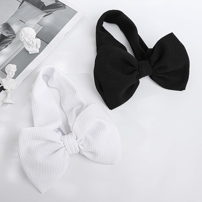 YanJie Hairband - Big Bows for Baby Girls Black & White, 2 Count (Pack of 2), Polyester, Hair Accessories, Unisex-Babies, Newborn, Infant, Toddlers, 0-6Months