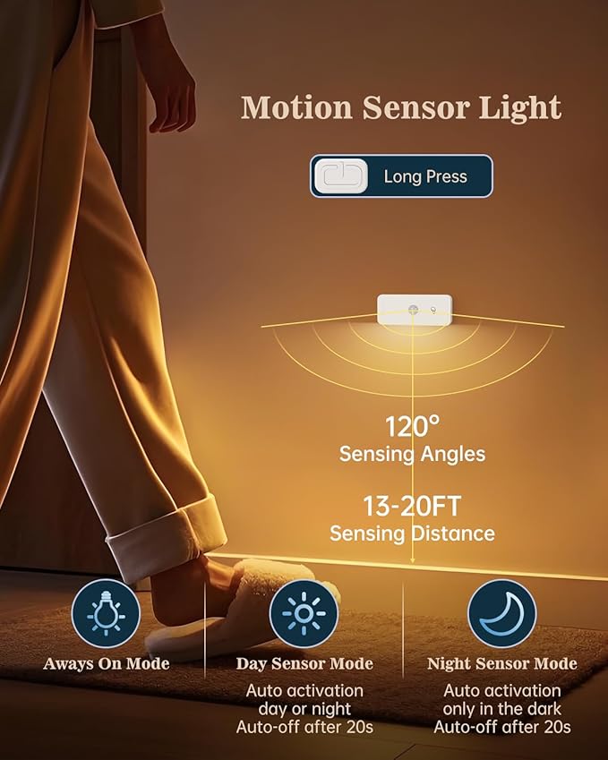Yiliaw Motion Sensor Night Lights Indoor - Rechargeable Stick-On Stair Lights with Wireless Magnetic Mount, Adjustable Brightness & 3 Color Temps for Hallway, Stairway, Bathroom, Closet (6-Pack)