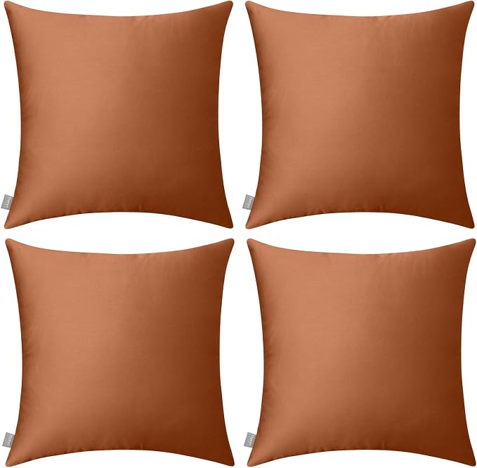 Thmyo 4-Pack 100% Cotton Comfortable Solid Decorative Throw Pillow Case, Square Cushion Cover Pillowcase Sublimation Blank Pillow Covers DIY Throw Pillowcase for Sofa(20x20 inch/ 50x50cm,Rust)
