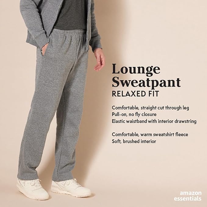 Amazon Essentials Men's Relaxed Straight Leg Fleece Open Bottom Sweatpant (Available in Big & Tall)