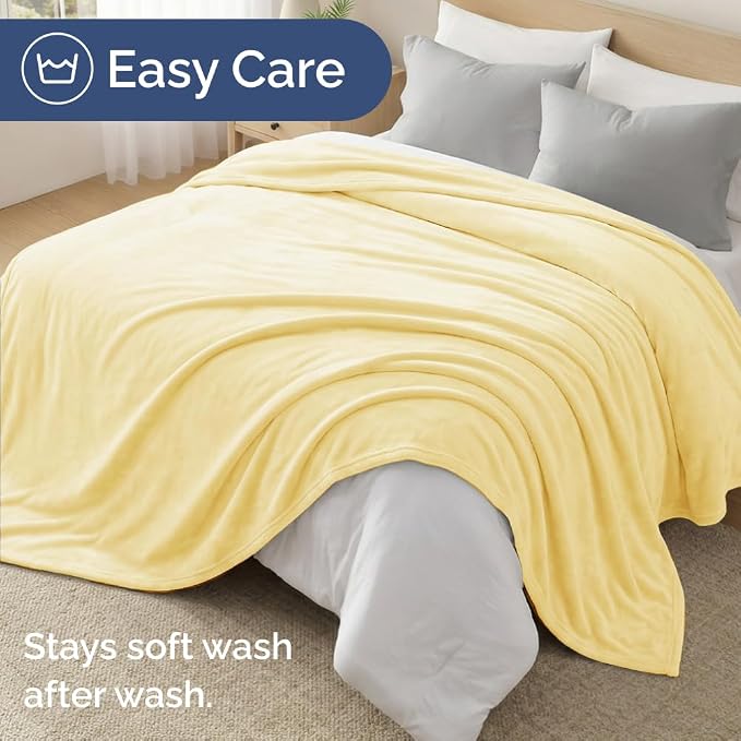 Fleece Blanket Kids Size - Ultra-Soft Warm Flannel Fleece Blanket - Yellow | Soft, Warm, Outdoor Picnic Blanket for Camping, Travel, Lightweight, Cozy, Anti-Static, Home Decor Gifts for Men & Women