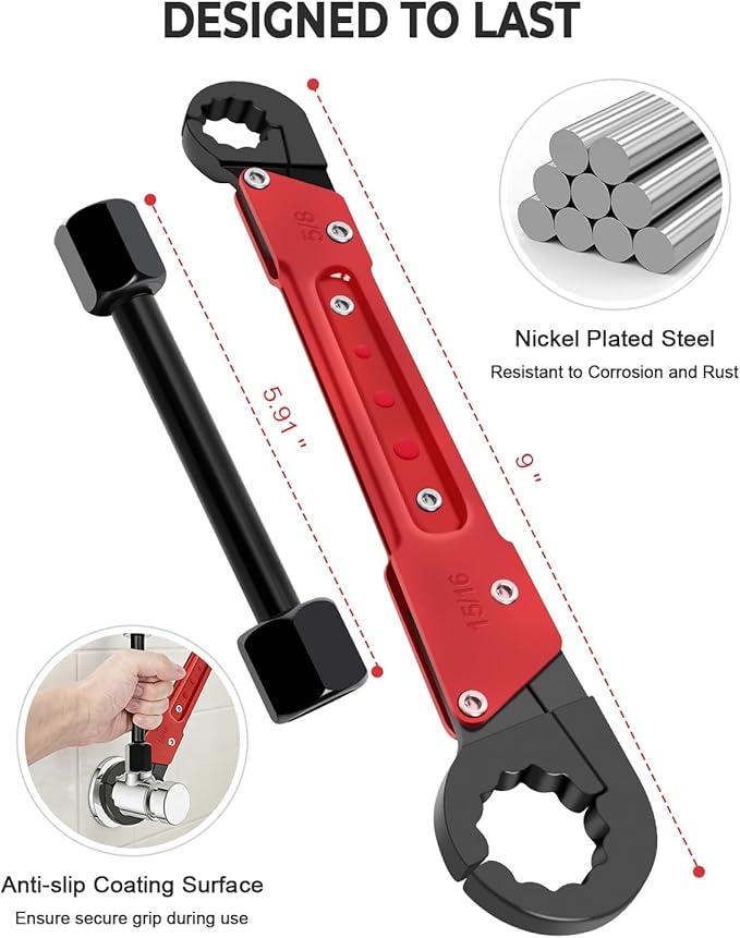 5 Pcs Plumbing Tools Kit with Angle Stop Wrench, Adjustable Wrench Professional Plumbers Wrench for Installing New Compression Angle Stop and Removing Compression Ring with Storage Bag