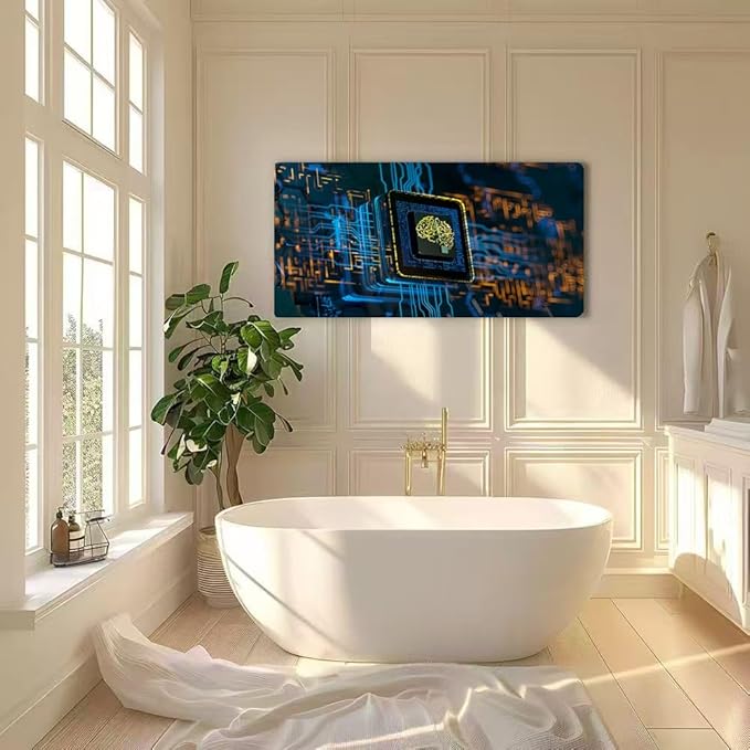 Wibinuki Wall Art Wall Decor Wall Paintings Machine Learning s. brains on cpu - Artificial Intelligence for Living Room Bedroom Bathroom Home Decor Can Be Hung Directly 20"x 40"