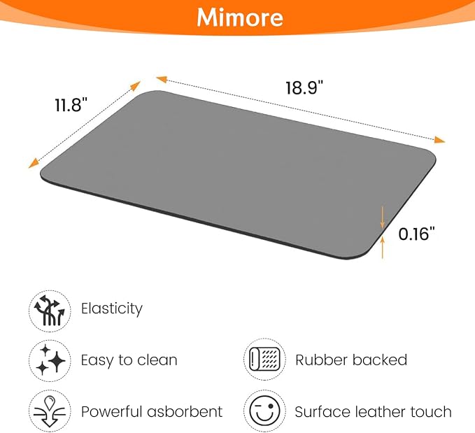 Mimore Coffee Mat - 12x19 Inch Countertop Mat - Absorbent, Hides Stains, Rubber Backed - Dish Drying Mat Fits Under Coffee Maker, Espresso Machine