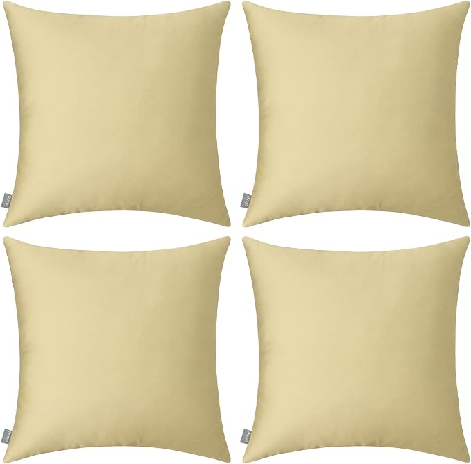 Thmyo 4-Pack 100% Cotton Comfortable Solid Decorative Throw Pillow Case Square Cushion Cover Pillowcase Sublimation Blank Pillow Covers DIY Throw Pillowcase for Couch Sofa(16x16 inch/ 40x40cm,Khaki)