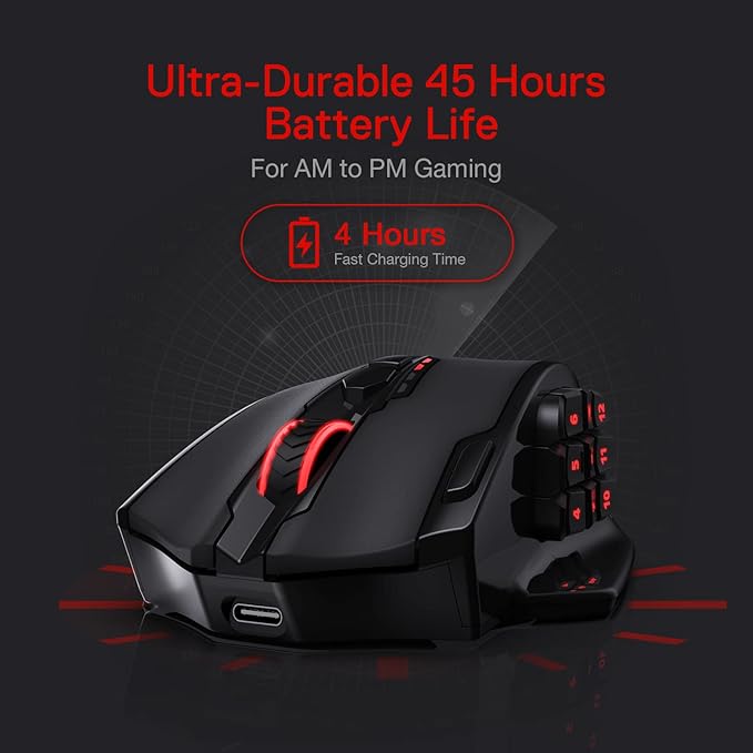 Redragon M913 Wireless RGB MMO Gaming Mouse 16000 DPI Remapping Keys | Cable-Free 0 Delay Dedicated for FPS Gamers, Redefine Keybinding Macro, Vibing Backlight, Ergonomic Grip Body Comfort