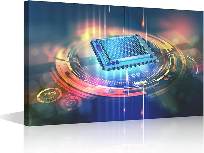 House Decorations Digital Cyber Space Wall Pictures for Living Room CPU Concept Canvas Wall Art Internet Concept Modern Wall Painting 1 Panel Prints Wall Art on Canvas Framed Ready to Hang, 18x12in