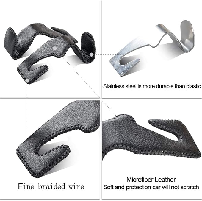 yicheyiyou Car Hooks Universal Car Vehicle Back Seat Headrest Hanger Holder Hook Microfiber Leather & Stainless Steel for Bag Purse Cloth Drink Grocery (Black red)���