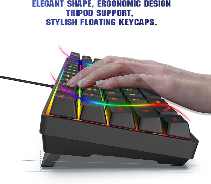 Snpurdiri 60% Wired Gaming Keyboard, 68 Keys, Black | Rainbow Backlit Mini Membrane Gaming Keyboard for Windows PC Gamers