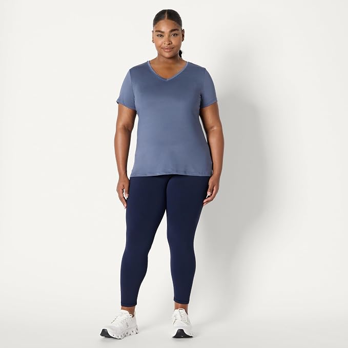 Amazon Essentials Women's Active Quick Dry Tech Stretch Short-Sleeve V-Neck T-Shirt (Available in Plus Size), Pack of 2