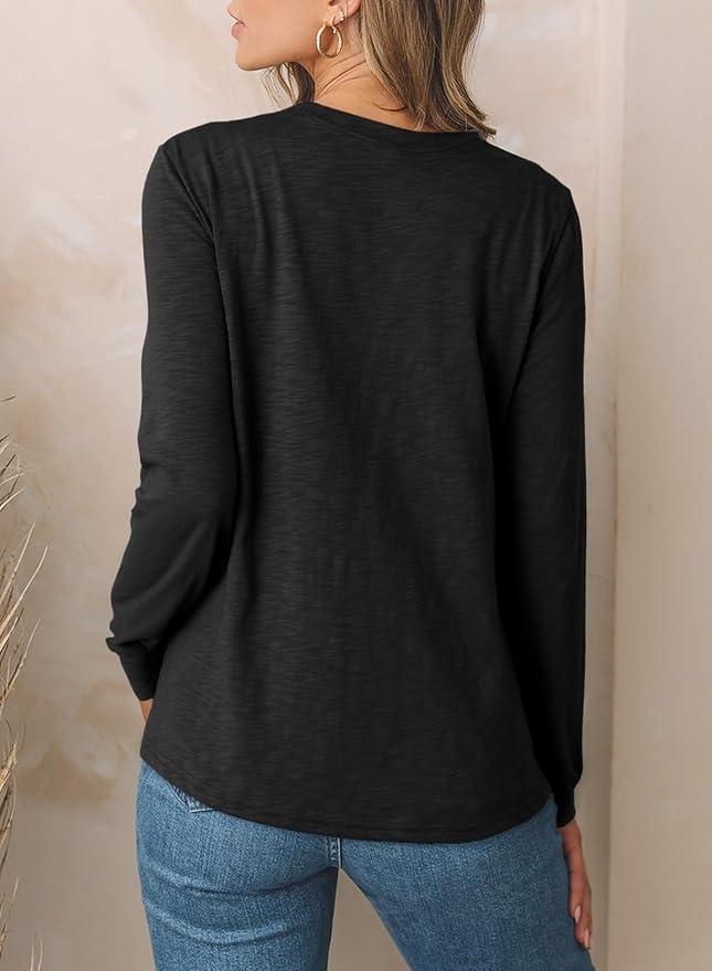 EVALESS Womens Crewneck Long Sleeve Tops Casual Polka Dots Tops Fall 2026 Tshirts Shirts