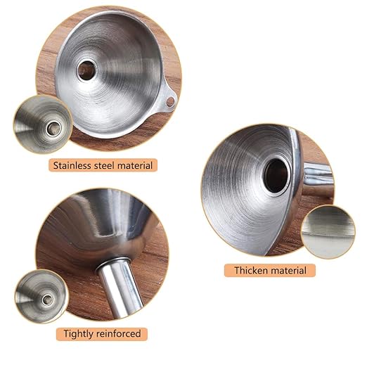 3-Piece Stainless Steel Kitchen Funnel Set with 2 Brushes - Stackable Metal Funnels for Essential Oils, Perfume Bottles, Spices, Liquids & Dry Ingredients (Food-Grade, Rust-Proof)