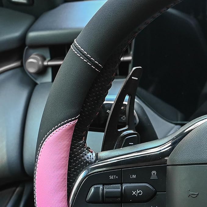 Valleycomfy Microfiber Leather Steering Wheel Cover Universal 15 inch(Pink)