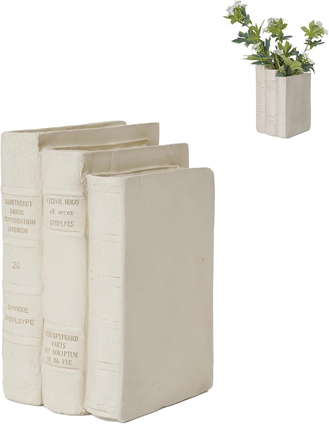 Book Shaped Vase for Flowers - Resin Decorative Vase Cream Fake Books for Bookshelf Bedroom Office Home Décor Gifts for Book Lovers Modern Aesthetic 5.5 * 4.5 * 7.5 Inch Guichifun