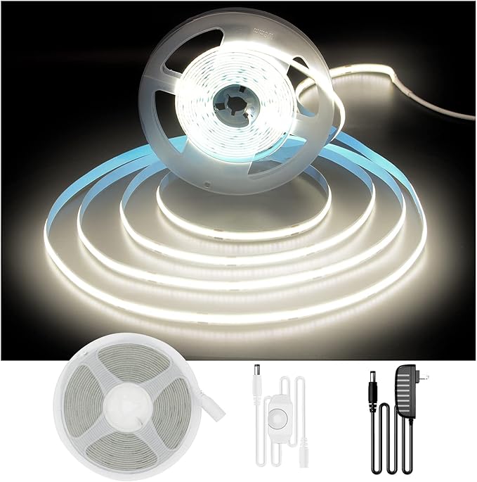DAYBETTER COB LED Strip, 16.4 ft White LED Strip Lights, Dimmable LED Light Strip 4000K Bright Neutral White, 24V, 1600LEDs, 2835 Flexible LED Tape Light for TV, Bedroom, Kitchen Cabinet, Closet