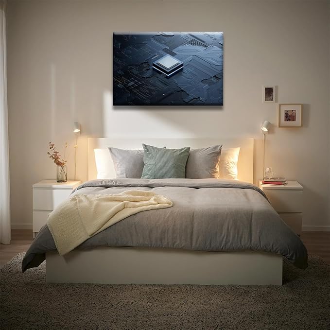 Central Computer Processors CPU Canvas Wall Art Technology Digital Wall Art for Living Room Paintings Posters Modern CPU Home Decor Framed Wall Art Decorations 24x36 INCH