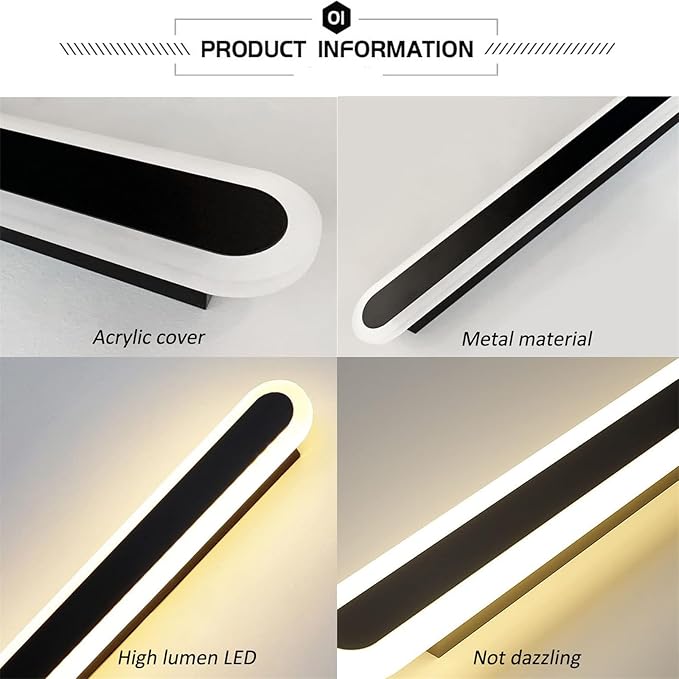 Modern LED Wall Sconce with Motion Sensor Interior Acrylic Black Wall Lamp Indoor Minimalist Long Wall Light Inside Lighting Fixtures for Living Room Bathroom Front Door Bedroom (80CM,Warm Light)