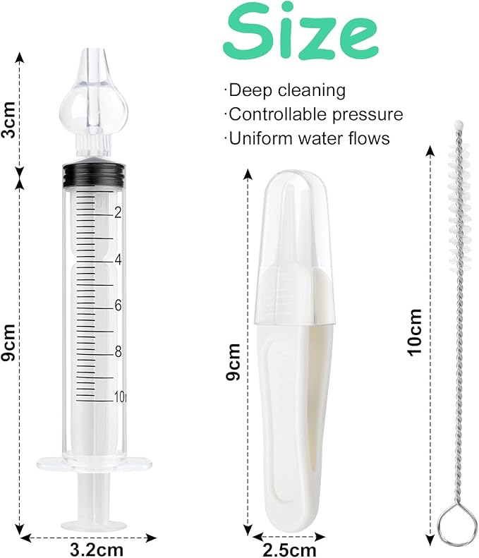 Baby Nasal Irrigator, 4PCS Nasal Syringe for Baby, Syringe Nasal Irrigator with Tweezers & Cleaning Brush, Baby Nasal Aspirator with Silicone Nasal Suction Tips Portable Baby Nasal Syringe