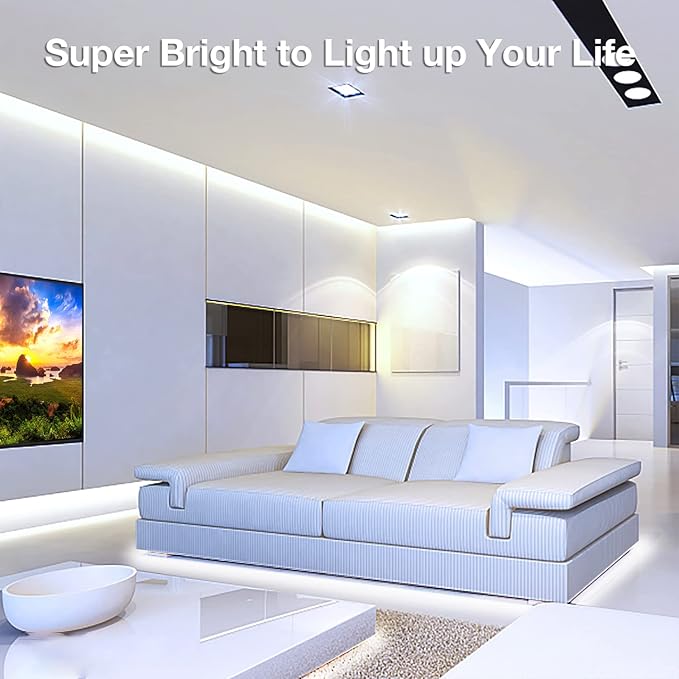 DAYBETTER COB LED Strip, 16.4 ft White LED Strip Lights, Dimmable LED Light Strip 6500K Bright Daylight White, 24V, 1600LEDs, 2835 Flexible LED Tape Light for TV, Bedroom, Kitchen Cabinet, Closet