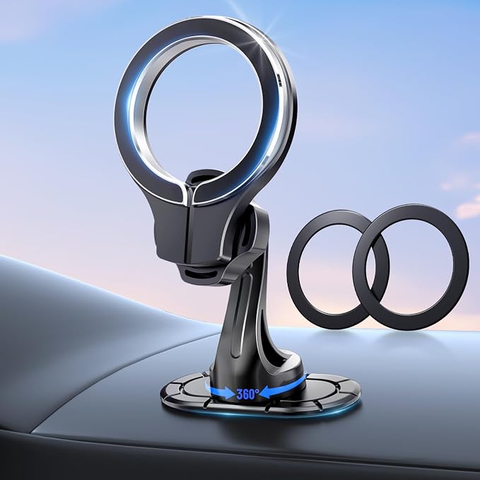 pop-tech for MagSafe Adhesive Car Mount, Strong Magnets Car Phone Holder Mount for Dashboard, 360�� Rotation Magnetic Cell Phone Dash Holder Curved Fit for iPhone 16 Pro Max 15 14 13 12 Series