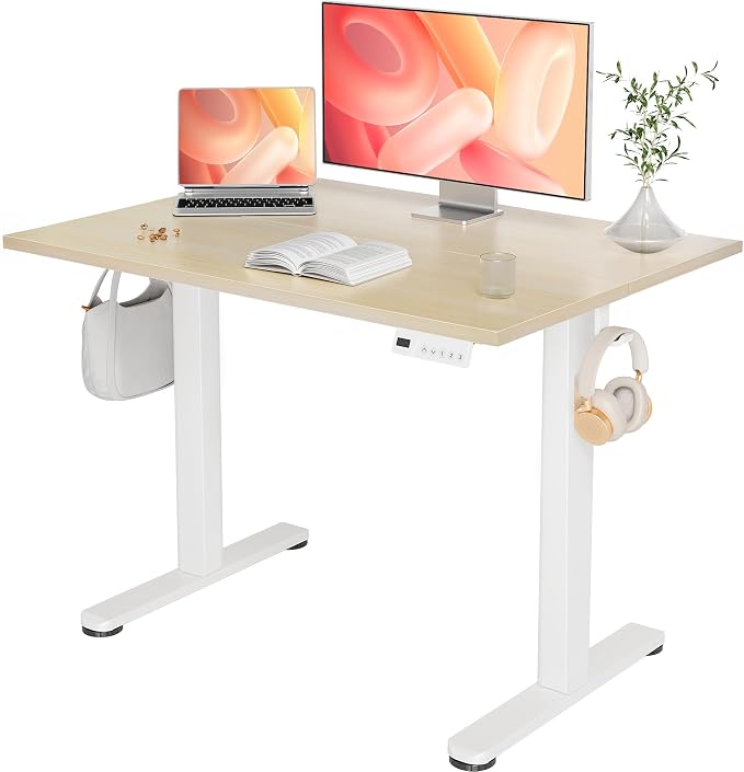 YDN 40 x 24 Inch Nature Electric Standing Desk | Adjustable Height, Sit Stand, Cable Management, Ergonomic, Home Office