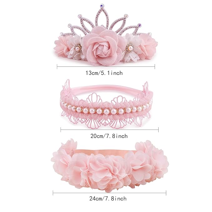 cherrboll 3pcs Baby Girl Headbands Flowers, Super Soft & Stretchy Nylon Floral Hairbands for Newborn Toddler