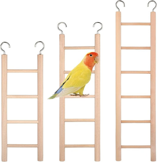 Bird Ladder for Cage, 3 PCS Bird Cage Ladder Wooden Hanging Parrot Wood Step Parakeet Ladders Climbing Small Wooden Ladders for Birds Parakeets Parrots Cockatoo Lovebirds (4 Step, 5 Steps, & 6 Steps)