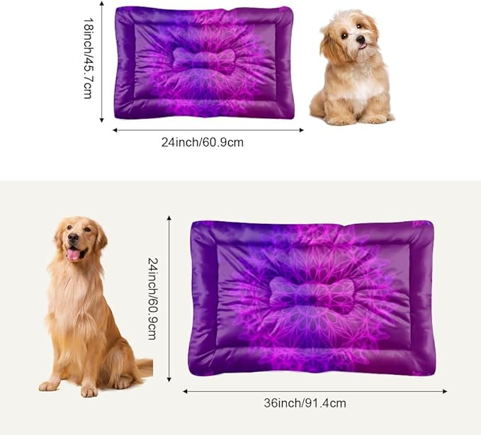 Purple-Pink Line Art Mandala Dog Bed Furniture Pad Mat Dog Bed Pad Crate Accessories Washable Non-Slip Crate Liner Pillows Mat for Kennel Pillow for Dogs Indoor Outdoor 24X18 Inch
