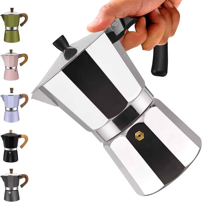 3 Cup Aluminum Moka Pot Classic Stovetop Espresso Coffee Maker 150ml 5oz Coffeemaker Percolator Mocha Pot Greca Coffee Maker Cafe Makers for Italian and Cuban Café Brewing Silver