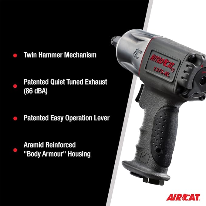 NitroCat - 1375XL 1375-XL 1/2-Inch Mini Composite Air Impact Wrench with Twin Clutch Mechanism, multi, one size