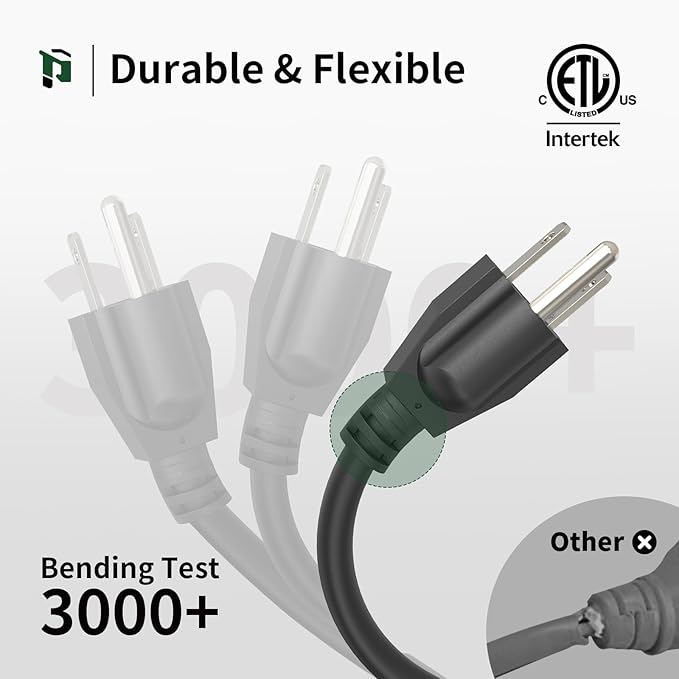 150 FT Outdoor Extension Cord Waterproof, 16/3 Black Heavy Duty 3 Prong Extension Cord, 10A 1250W SJTW, ETL Listed, Great for Garden and Home
