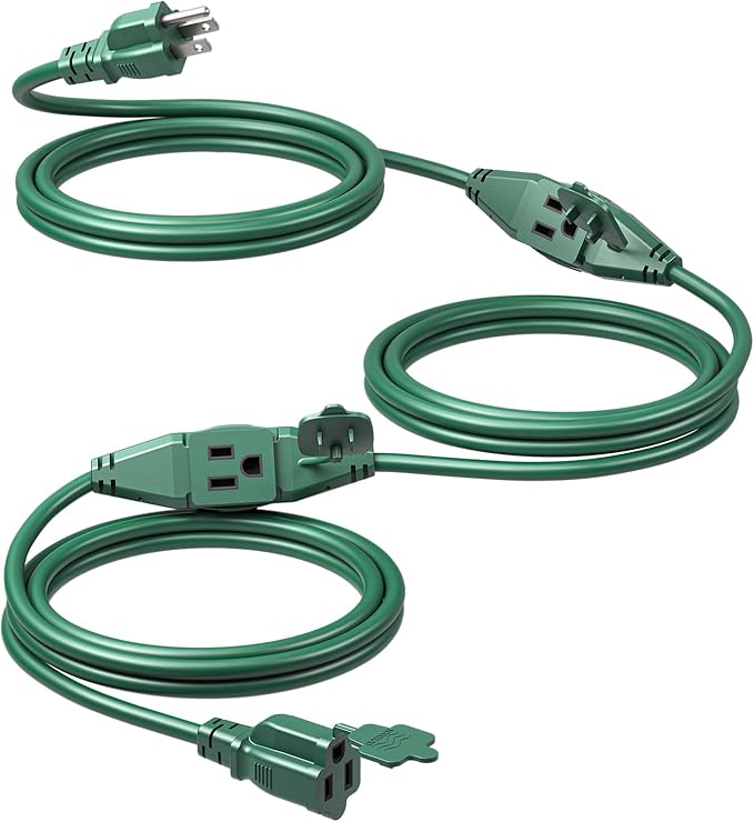DEWENWILS 25Ft Outdoor Extension Cord, Evenly Spaced 3 Outlets Plugs with Safety Cover, 16/3 SJTW Weatherproof Wire for Outdoor String Lights, ETL Listed