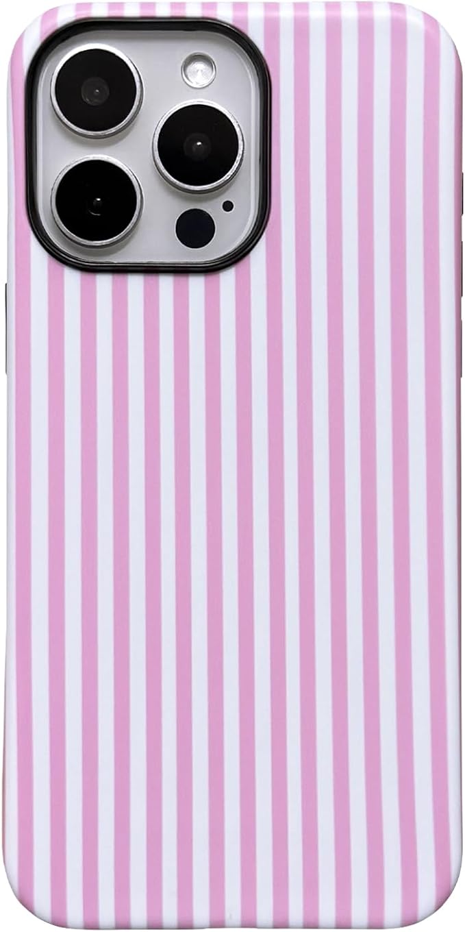 for iPhone 14 Pro Case Striped Cute Aesthetics Phone Case Trendy Protective Shockproof Cover for iPhone 14 Pro Pink White