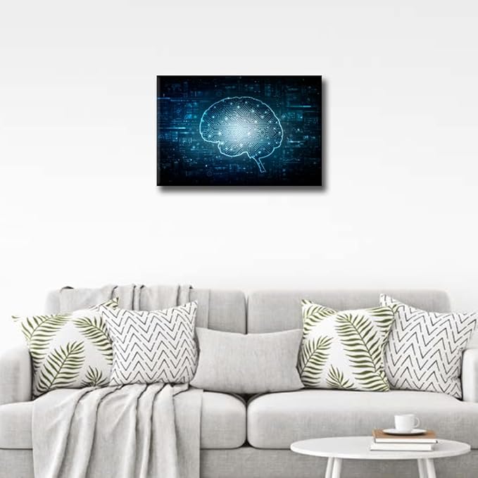 TUMOVO 1 Piece Canvas Wall Art Artificial Intelligence Concept Wall Art for Living Room Digital Technology Pictures for Bedroom Modern Office Bathroom Artwork Framed Ready to Hang, 18x12in