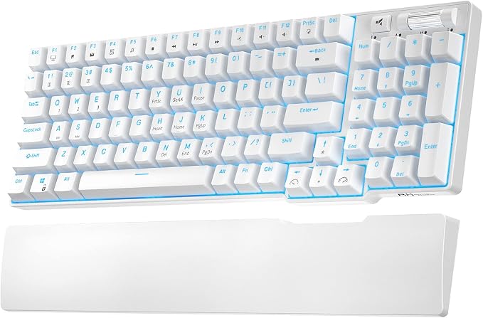 RK ROYAL KLUDGE RK96 Wireless Mechanical Keyboard with Magnetic Wrist Rest | 96 Keys Hot Swappable Wireless Gaming Keyboard with Software, Triple Mode BT5.0/2.4G/USB-C, Blue Backlight, Custom Switch