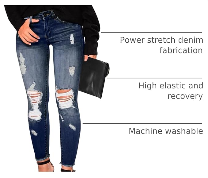 KUNMI Women's Skinny Ripped Trendy Jeans Distressed Stretchy Denim Pants
