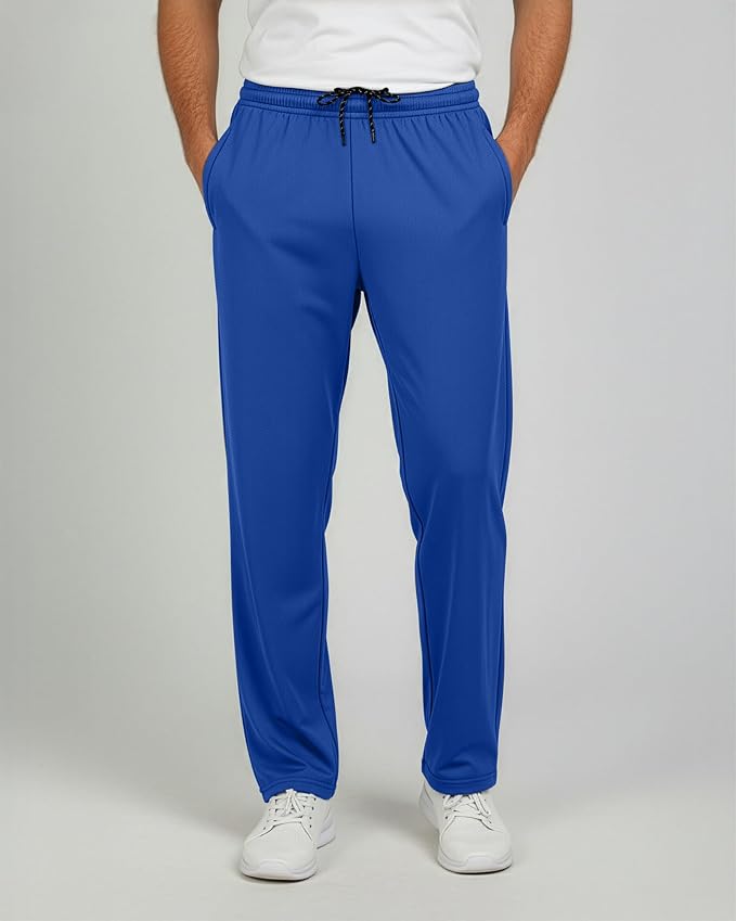 3 Pack Men's Mesh Open Bottom Sweatpants Active Athletic Workout Gym Pocket | Available in Big & Tall, Uncuffed, Elastic Waistband, Drawstring, Straight Leg, Running, Jogging, Exercise, Training, Sports