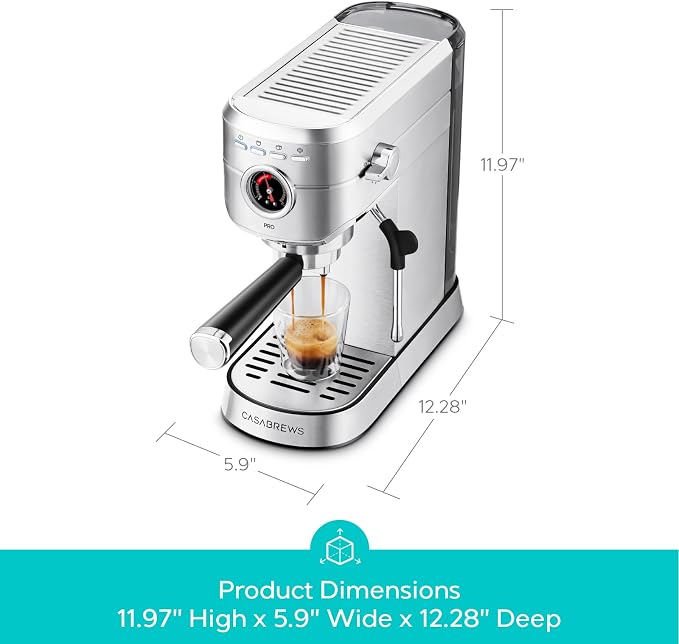 CASABREWS 5418 PRO Espresso Machine with Fast Heating System and Steam Wand | Brew Ready in 5 Seconds, Brews 2+ Milk Drinks in A Row, 20-Bar Pump, Built-in Pressure Gauge, Pro Steam Wand for Lattes