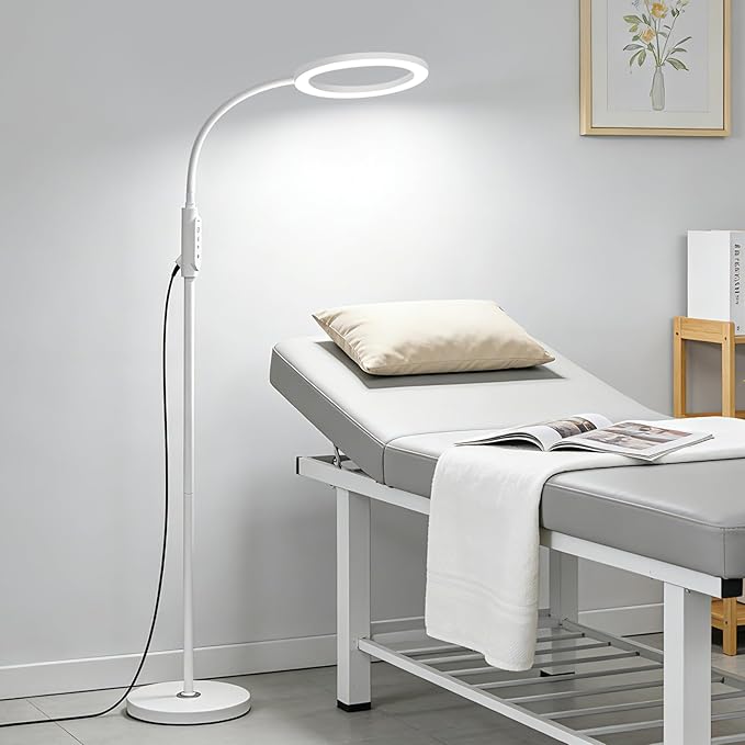 Supe Bright 24W Dimmable LED Floor Lamp with Remote Touch Control Adjustable Gooseneck Standing Light for Reading Makeup Tattoo Lash Extensions White Modern Smart Tall Lamp Living Room Bedroom Office