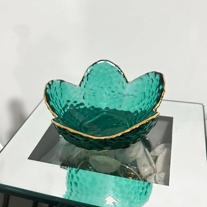 Small Green Flower Jewelry Dish, Glass Jewelry Ring Tray Trinket Bowl, Nightstand Decor Ring Holder for Women, Home Decor Gifts for Women, Wedding, Birthday, Mothers Day, Christmas, Thanksgiving